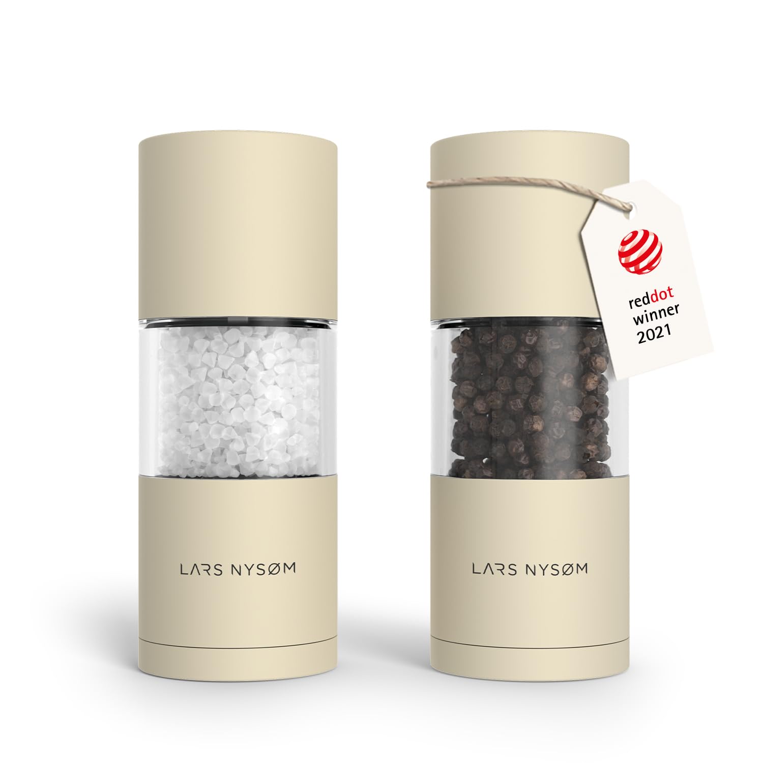 LARS NYSØM Salt and Pepper Grinder Set, Manual Salt and Pepper Mills with Adjustable Ceramic Grinder, Design Spice Shaker Set (Almond Beige)
