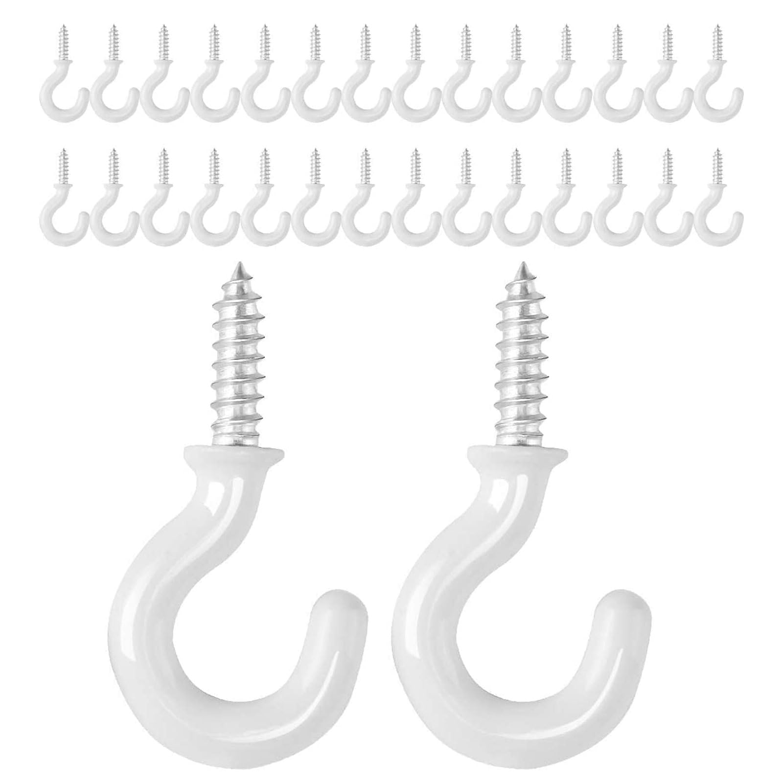 30-Pack Heavy-Duty White Metal Screw Hooks, 1/2-Inch Rust-Resistant Cup Hooks for Hanging Plants Décor Crafts, Small Screw-in Mounting Hardware for Indoor Outdoor Use