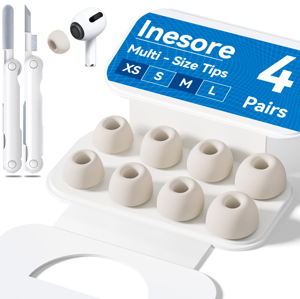 Photo 1 of 4-Pair Replacement Ear Tips for AirPods Pro 2nd/1st Generation with Portable Storage Box,Noise Reduction Holewith & Built-in dust Guard Screen,Silicone Ear Tips for Apple AirPods Pro (Stone)