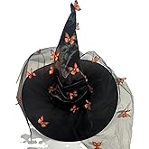 NICEYST Halloween Witch Hat Butterfly Mesh Costume Witch Hat Large Ruched Witch Hats for Women Veil Costume Party Cosplay
