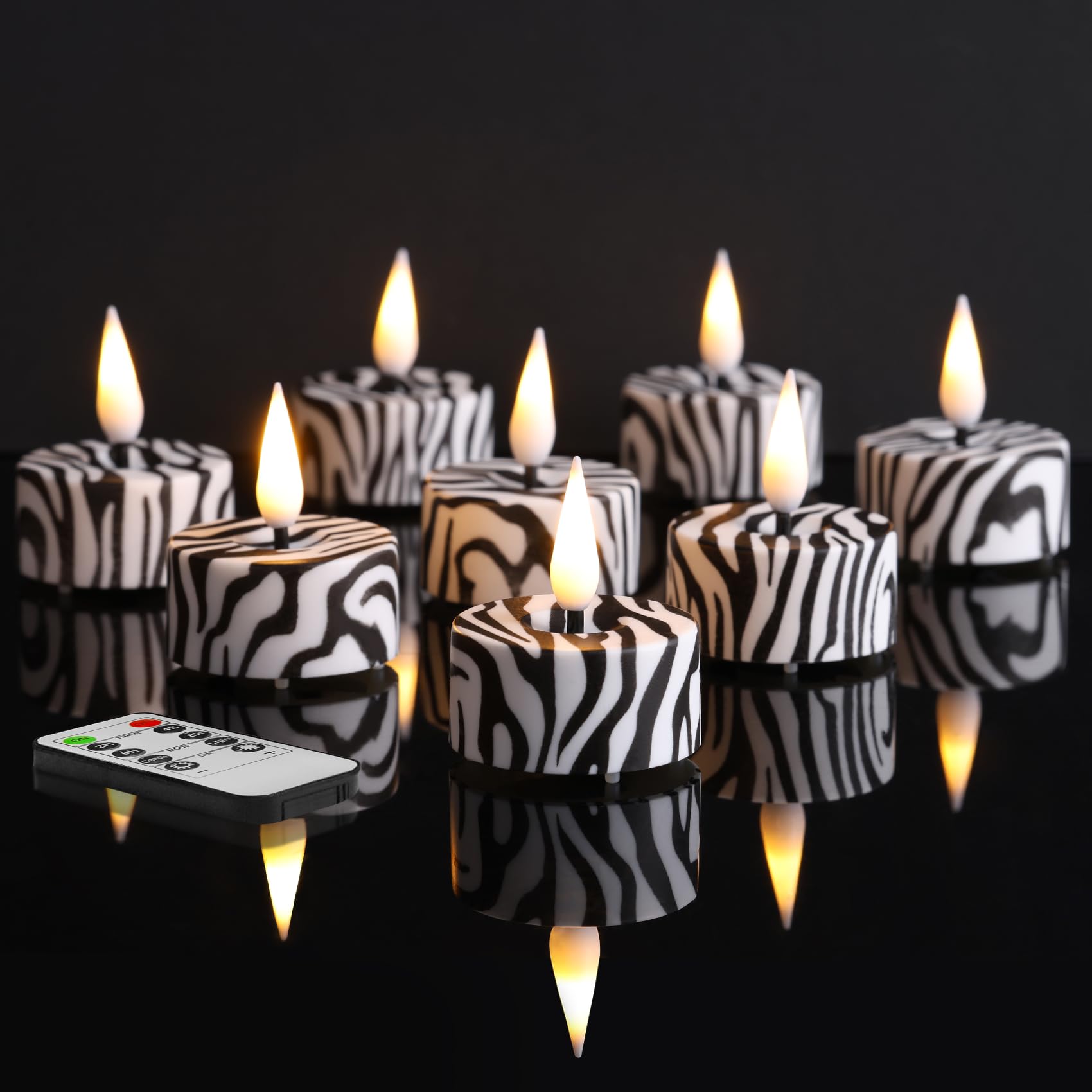 Photo 1 of Eywamage Zebras Animal Pattern Flameless Tealights with Remote Batteries, Flickering LED Tea Votive Candles Set of 12