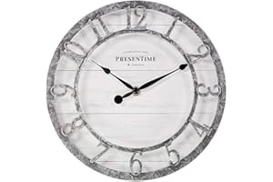 Presentime & Co 10" Farmhouse Series Wall Clock, Quartz Movement, Shiplap Style, Raised 3D Arabic Numeral, Galvanized Finish