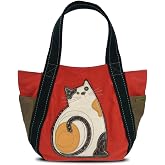 CHALA Carryall Zip Tote, Canvas Handbag, Top Zipper, Animal Prints (Cat_ Orange tote)