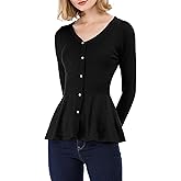 Allegra K Women's Peplum Sweater Ribbed V Neck Long Sleeve Knit Peplum Tops
