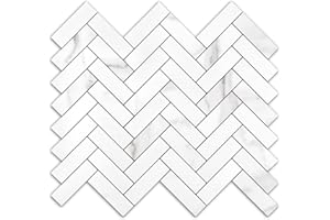 STICKGOO 10 Sheets Herringbone Peel and Stick Backsplash, Stick on Aluminum Composite PVC Kitchen Backsplash, Marble White Mixed Light Grey Look Self Adhesive Wall Tiles