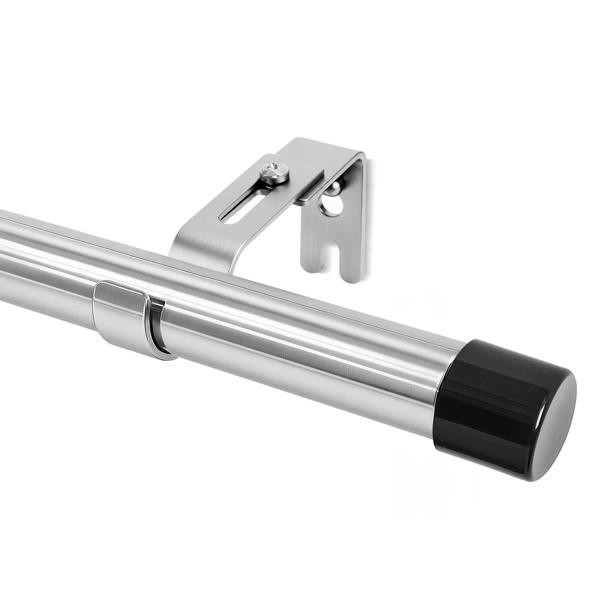 Deconovo 25mm Curtain Pole Silver Extendable Curtain Poles with Brackets and Finals, Basics Adjustable Curtain Rods for Windows, 76-198cm, Silver