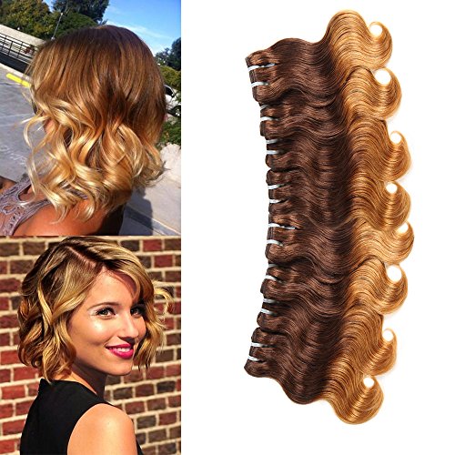 Unprocessed Brazilian Virgin Hair Brazilian Remy Hair Ombre Body Wave Bundles 4 pcs 10 inch 50 g/pcs Total 200 g Human Hair Extensions Hair Weaving (4/30 Brown To Blonde)
