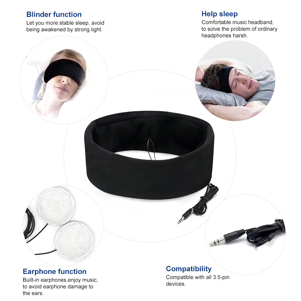 Sleep Mask Headphones Headset Sleep Headphones Muffler Noise Reduction Anti-Snoring Sleeping Headphones Multipurpose for Eye Masks and Headbands by CLAN-X (Black) (BLACK)
