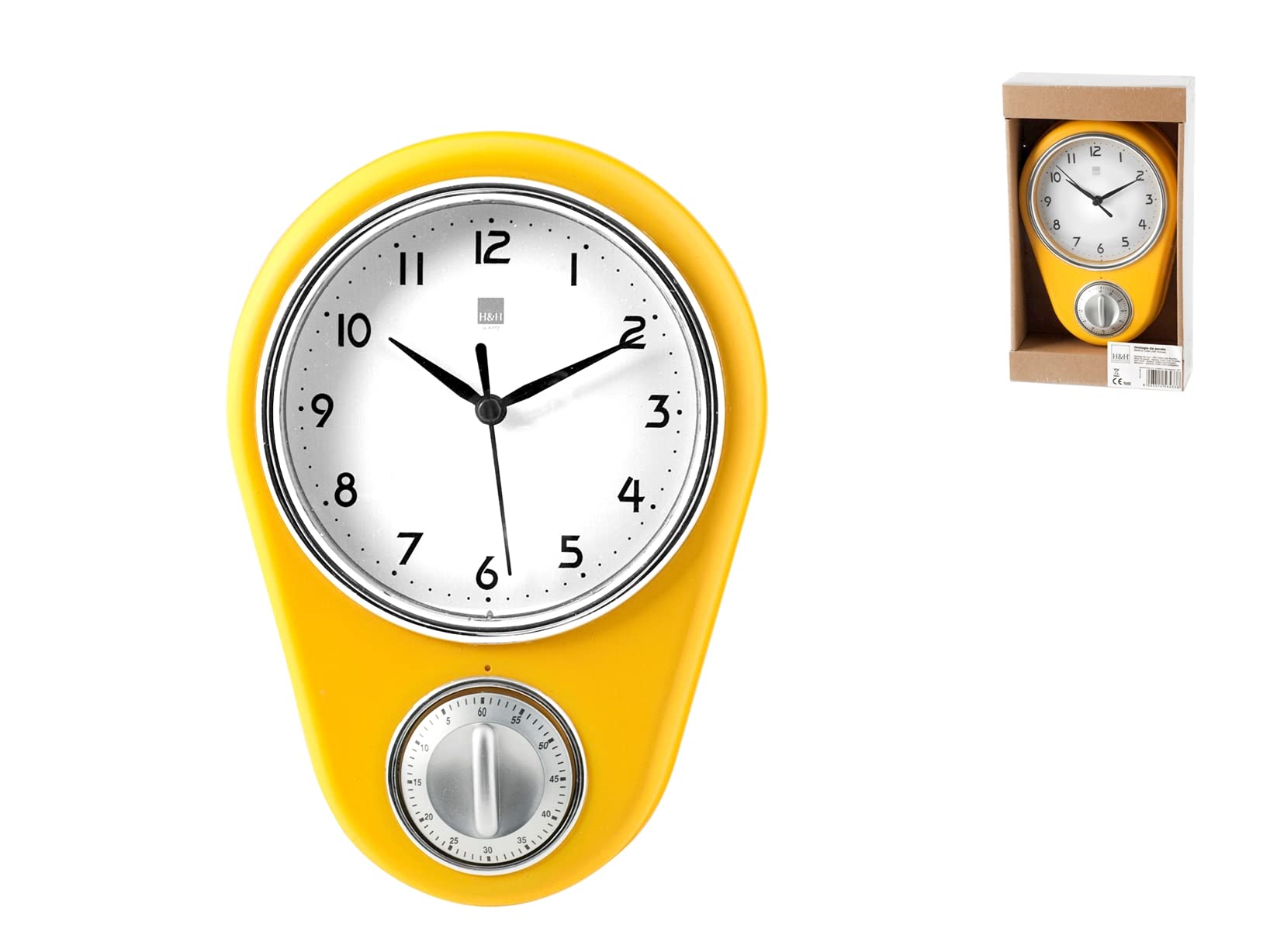 H&H Vaniglia Wall Clock, Plastic, Yellow/White