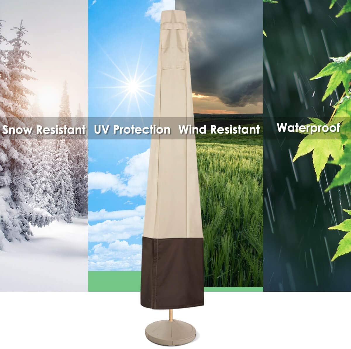 Vailge Patio Umbrella Cover, 100% Waterproof Outdoor Market Parasol Umbrella Covers with Zipper and Air Vent, UV Resistant Patio Furniture Covers, 73" H x 23" D, Beige & Brown : Garden & Outdoor