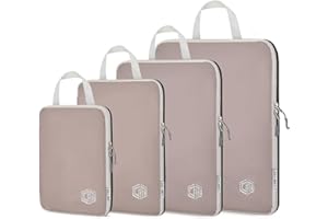 Dec-Mec 4Set Ultralight Nylon Compression Packing Cubes Expandable Packing Organizers for Carry on suitcase, Compression Cubes with Shoe Bag for Travel Accessories Luggage(Ash Brown)…