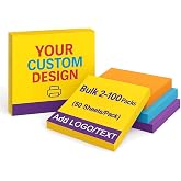 Bulk Personalized Sticky Notes 3"x3" with Logo or Text | Custom Notepads, 50 Sheets per Pad, 2&ndash;100 Pack for Business Marketing, Office Supplies, Schools, Parties