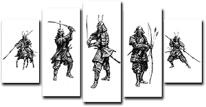 Nordic Art Minimalism Ancient Japanese Samurai Poster Canvas Black and White Warrior Figure Painting for Office Living Room Home Decor