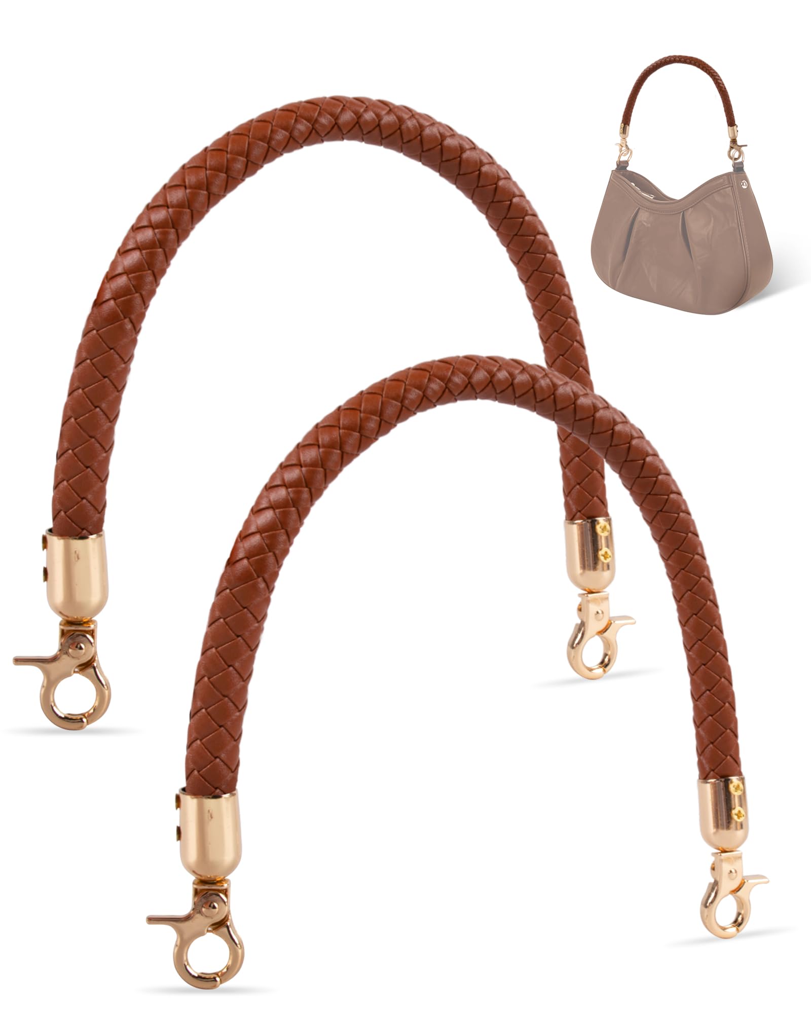 MEGAVOW 2 pcs Replacement Bag Straps with Braided Handle, PU Leather Handbag Straps Purse Shoulder Strap with Metal Hook, DIY Handbag Accessories for Bag Making, Brown, 40cm