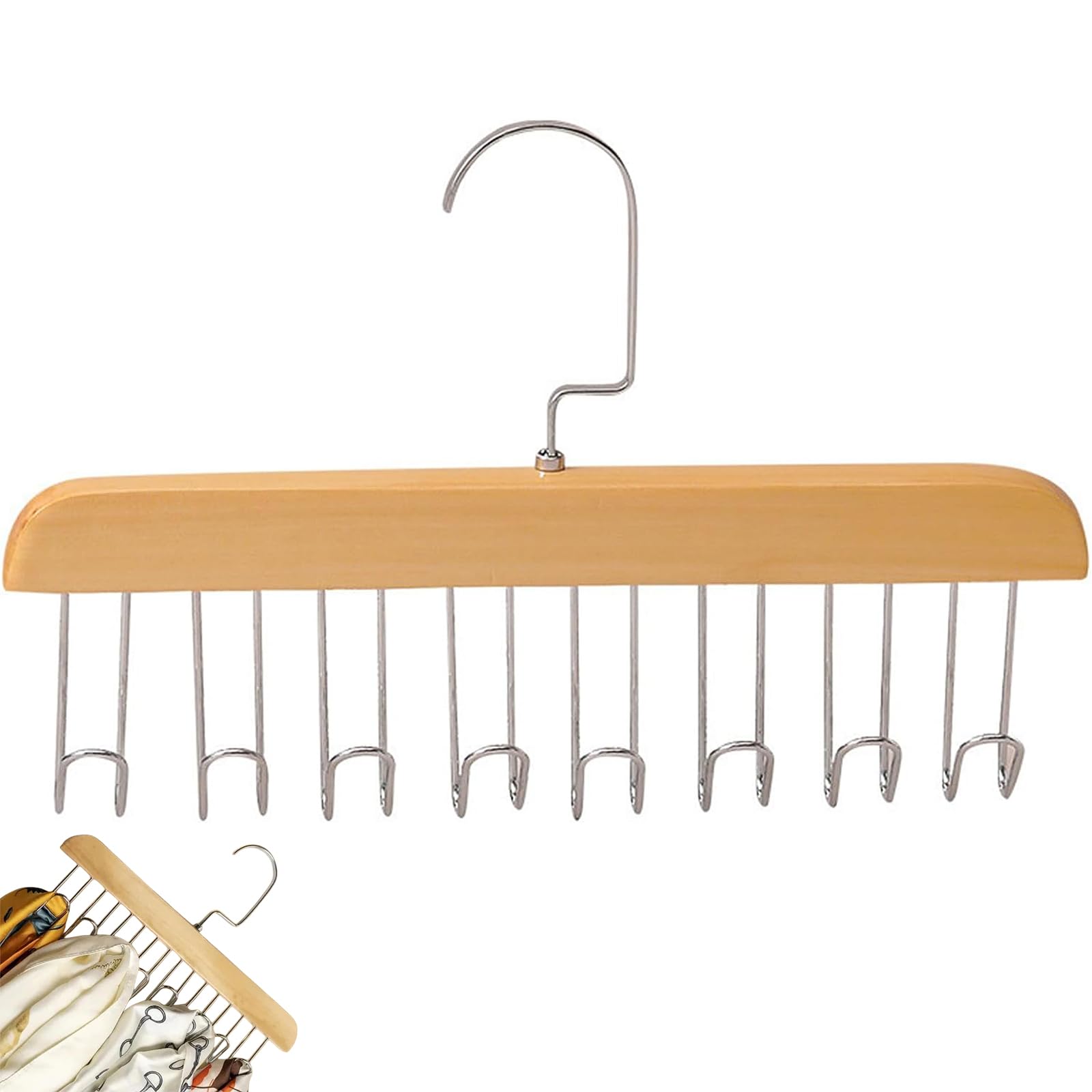 LPMXYW Anti Slip Multi Hook Coat Rack Bra Hanger Sturdy And Durable Wooden Scarf Organizer Multifunctional Lingerie Vest Sling Rack 360 Degree Bra Storage for Closet with 8 Hooks Wood Color