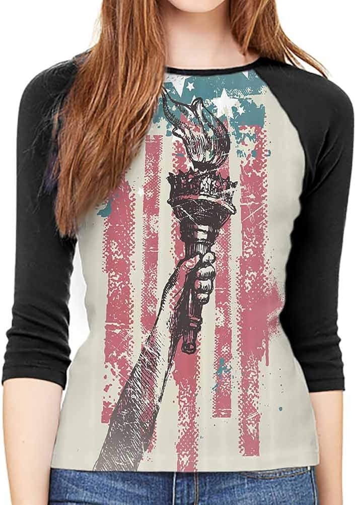 QIAOQIAOLO American Decor Women's Blouse 3/4 Sleeve Breathable Slim-fit Teens