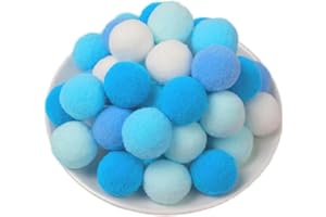 QIKAARA 100 Pieces Pom Poms Blue and White, 1.2 inch Large Craft Pompoms, Soft Fluffy Puff Balls for DIY Arts and Bulk Craft Making Decorations Supplies (Blue Series, 3 cm / 30 mm)