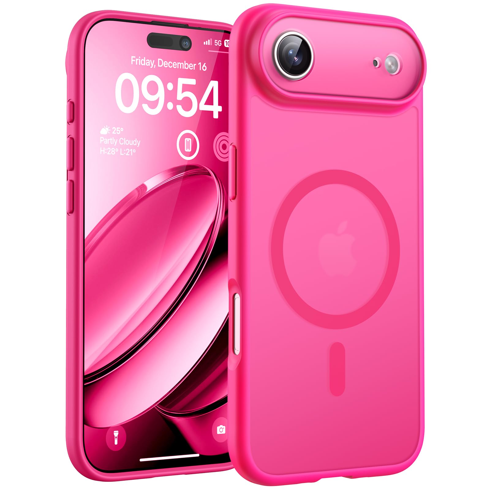 Photo 1 of TOCOL for iPhone Air Case, Full Camera Protection, Built-in Magnetic Ring, Compatible with Magsafe Charger, Drop Protection, Translucent Matte Phone Case for iPhone 17 Air 6.5 inch (Hot Pink)