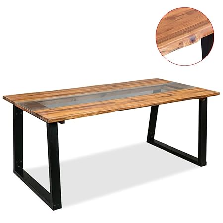 Tidyard Tavolo Da Pranzo Legno Massello Di Acacia E Vetro