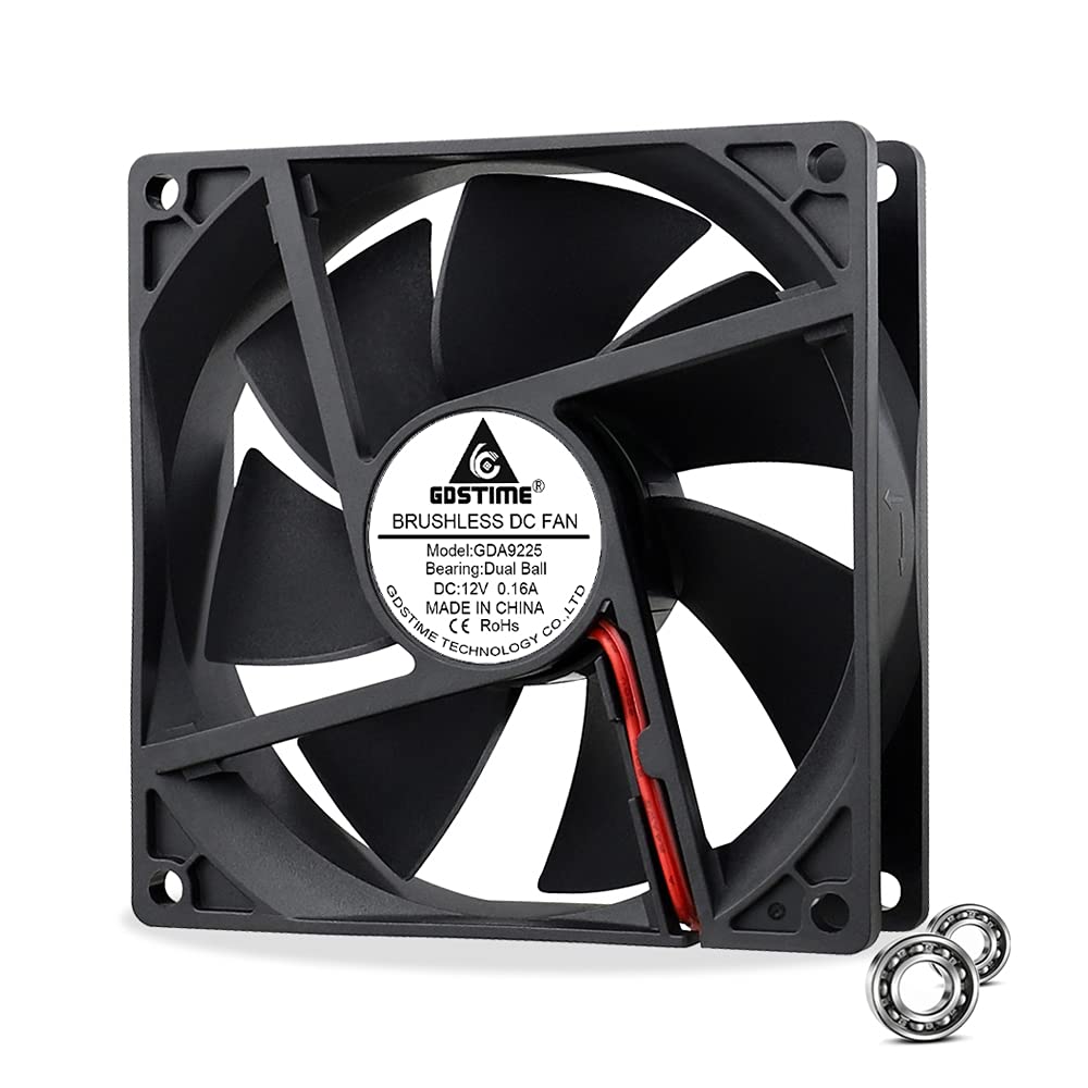 GDSTIME DC 12V 92mm Fan 92 x 25mm Cooling Fan Dual Ball Bearing Brushless 9225 2500 RPM High Speed Case Fan Cooler For Ventilation Exhaust