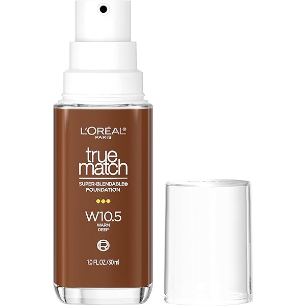L’OREAL PARIS TRUE MATCH SUPER-BLENDABLE FOUNDATION, MEDIUM COVERAGE LIQUID FOUNDATION MAKEUP, W10.5, DEEP, 1 FL OZ