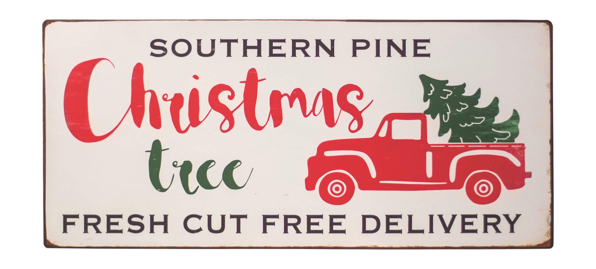 Col House Designs Red Truck Southern Pine Christmas Tree Metal Sign - Farmhouse Christmas Red Truck Decor - Vintage Christmas Decor