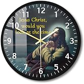 Timethink Jesus Christ Prayer Wall Clock with Metal Frame, 12 Inch Jesus Would You Look at the Time Wall Clock Silent Bible Verse Scripture Wall Watch Clock Religious Christian Gifts for Women Men