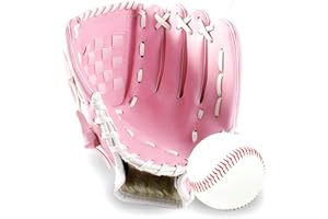 GROOFOO Baseball Glove and Ball for Kids Youth Adults Softball Teeball Training Left/Right Hand Glove with Soft Ball Set Brown/Black/Pink