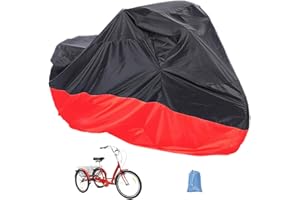 AkiiGer Adult Tricycle Cover Waterproof Outdoor, Bike Covers for 2 Bicycles, Sun Dust Wind Proof Bicycle Cover with Lock Hole, Ripstop Material, Easy to Carry-Red