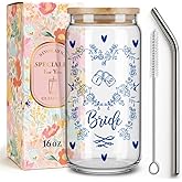 Something Blue Bride to be Gifts Glass Tumbler for Women,Friends,Sister,Fiance,Wifey,Bride Cup for Engagemengt,Wedding,Bachelorette Party Gifts,Bridal Shower Gift Glasses Cups with Lids and Straws-36