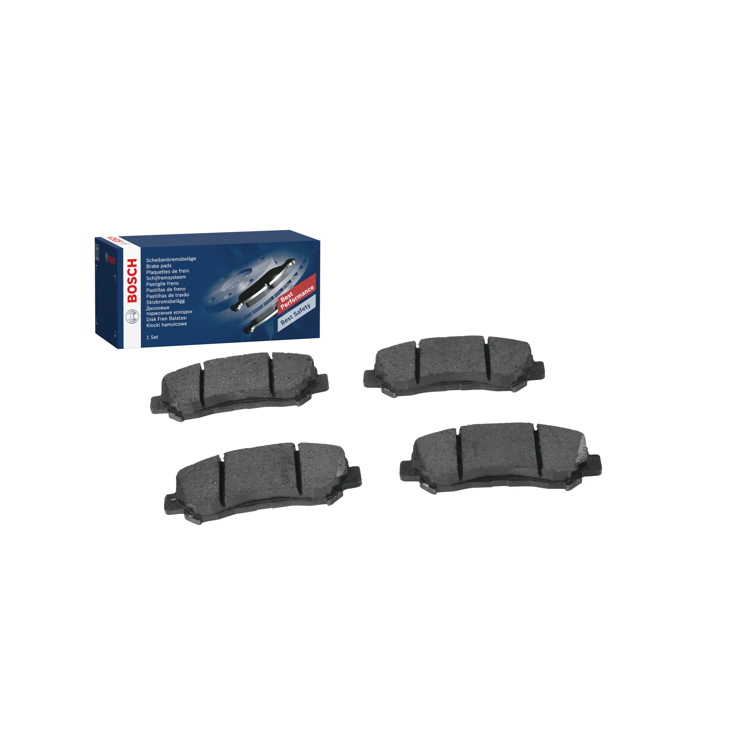 Bosch BP1116 - Brake Pads Car Front Axle - Bosch Quality - Reduced Noise and Dust - ECE-R90 Certified - Copper-Free - 1 Set of 4 Pads