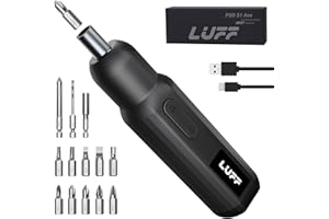 LUFF Electric Screwdriver Set,4V Cordless Rechargeable Screwdriver with 250 RPM Powerful Motor, USB-C, LED, 1 Drill Bit, 12 Bits for Furniture/Electrical