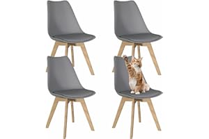 4PCS Mid Century Dining Chairs, Modern PU Leather Upholstered Kitchen Chairs with Sturdy Solid Wood Legs, Comfortable Accent 