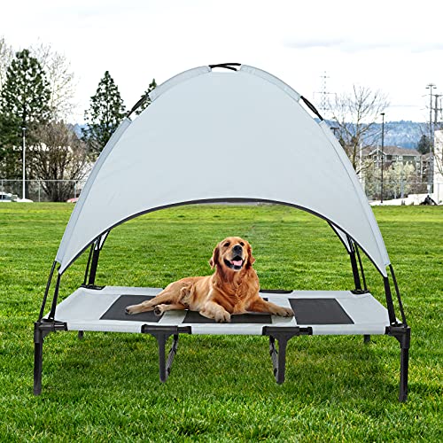 Niubya Outdoor Dog Bed with Canopy, Elevated Dog Bed with Removable