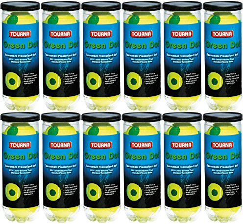 TOURNA 12 Pack Pressurized Green Dot Tennis Balls in a Pressurized Can, USTA Approved