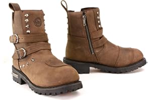 Milwaukee Leather MBL9306 Women's Premium Brown Leather Double Strap Motorcyle Riding Boots - 8.5