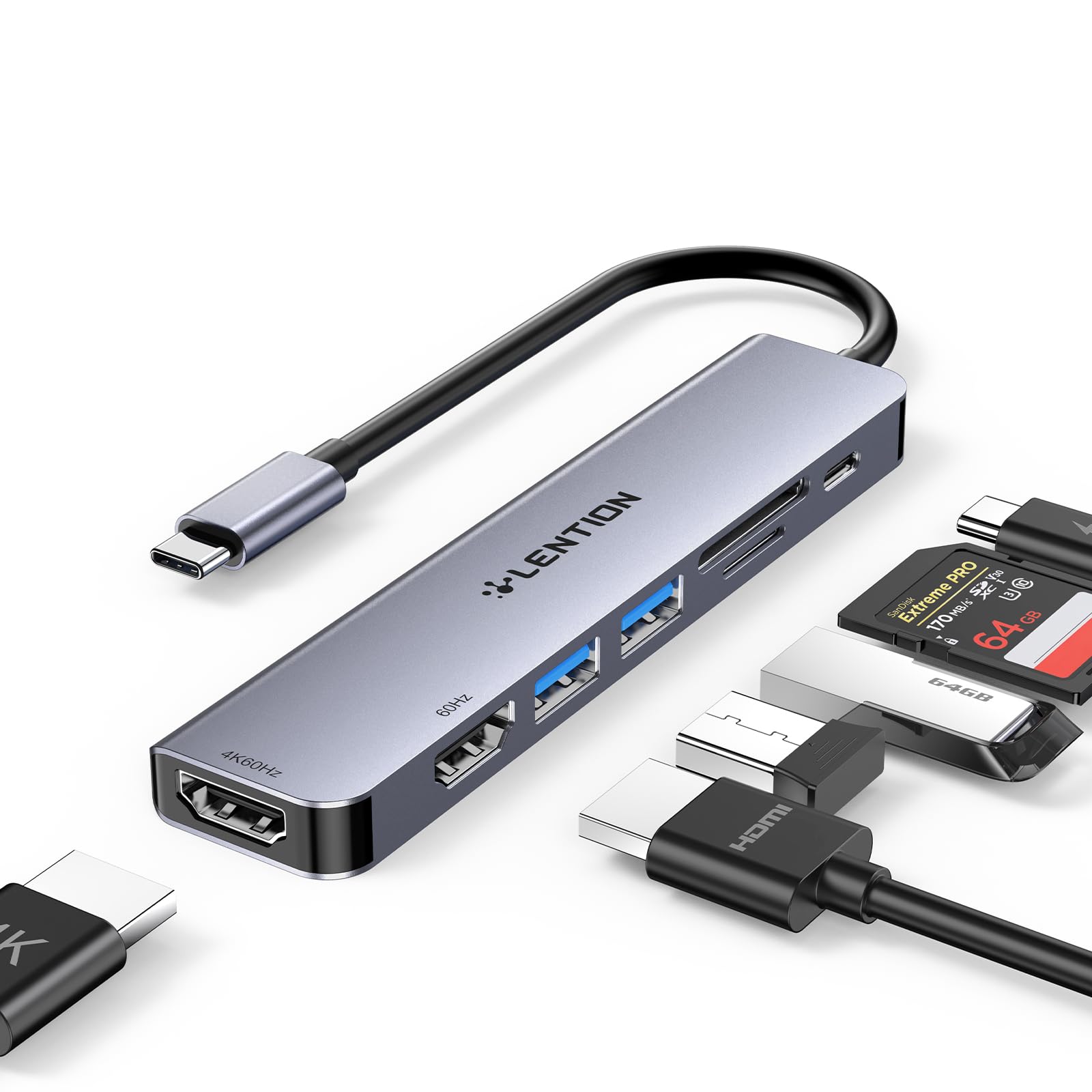 LENTION Laptop USB C Docking Station, Multiport with Dual Monitor HDMI 4K@60Hz, PD 100W, 5Gbps USB-A*2 Ports, SD/Micro Card Reader for MacBook Pro, MacBook Air, Dell and More(CE45, Space Gray