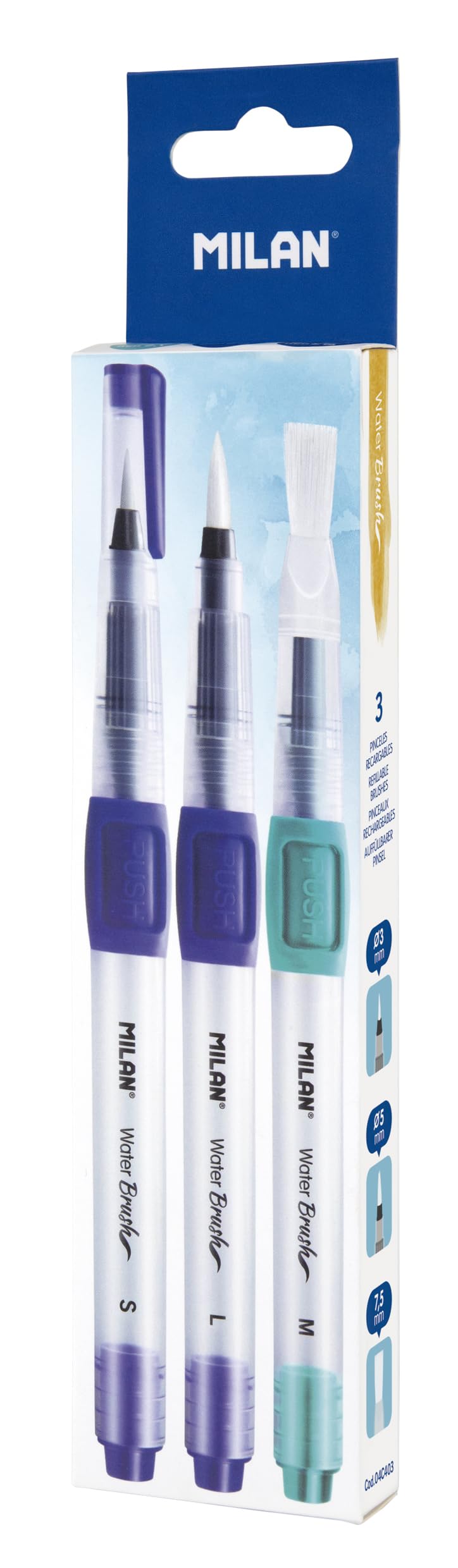 Milan Box 3 Brushes, Blue and Translucent, Depósito 8ml