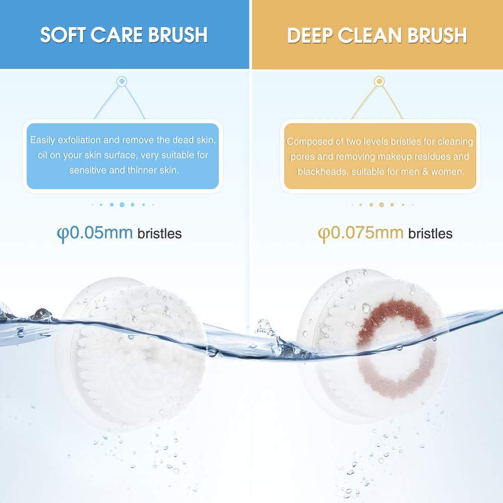 Worthown Facial Cleaning Brush Face Scrubber Electric Rechargeable Face Spin Brush Waterproof Deep Cleansing Face Brush for Cleaning and Exfoliating Pore Cleaner with 2 Brush Heads Replacement (White)