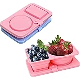 LeLehome Reusable Silicone Snack Containers with Lids, 2 Pack Double Compartment Leak-Proof Food Storage Containers for Condiments, Sauces, Fruits, Salad, Jams, Nuts & On-the-Go Meals