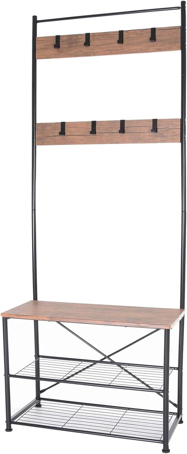 hallway storage bench for shoes on Home Kitchen Zenvida Hall Tree Entryway Bench Shoe Storage Coat Rack Shelves Metal Frame Wood Entryway Furniture