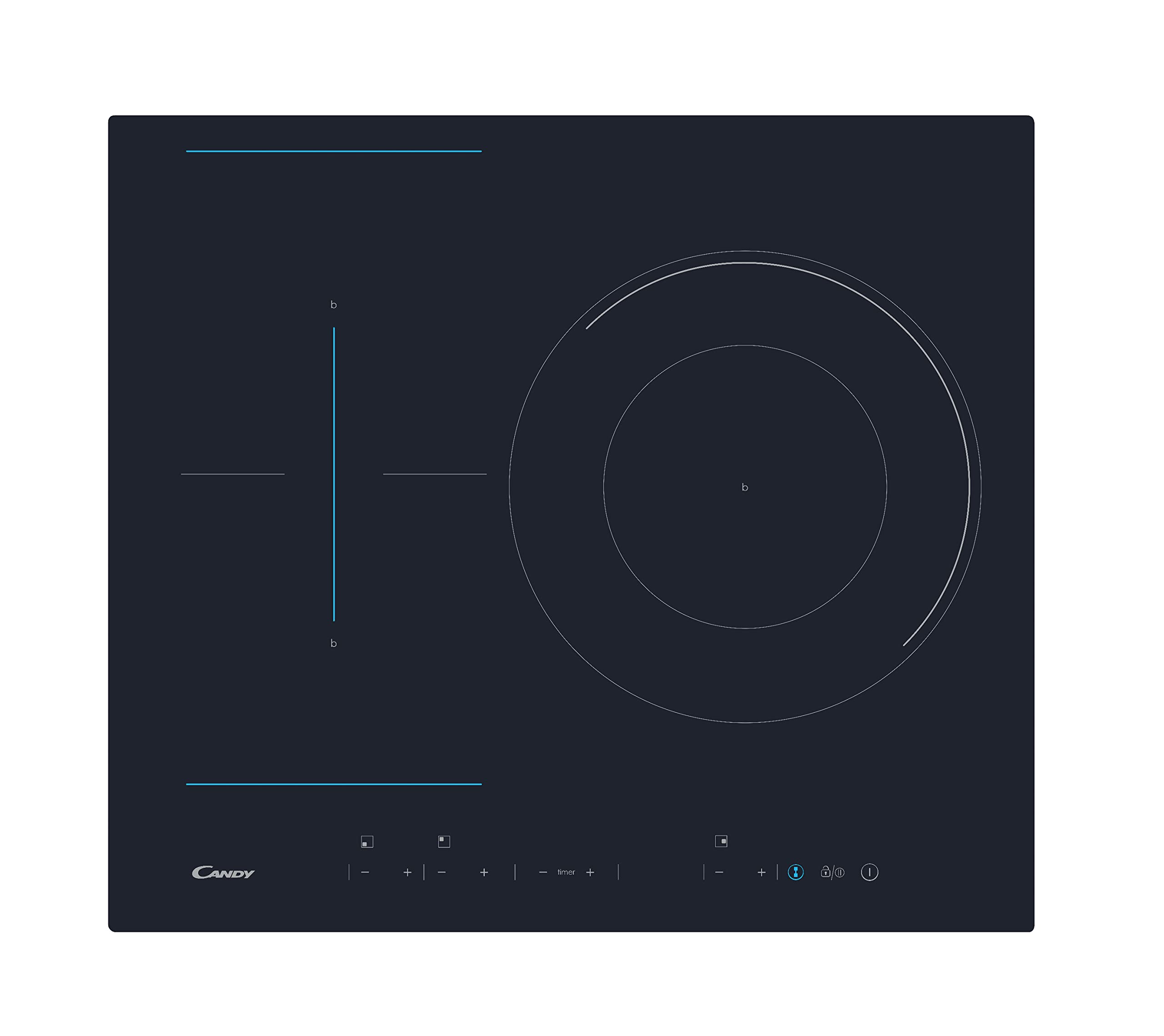 Candy-CTP-634DC-Placa-Induccion-Flex-3-Zonas-60CM-71KW-Mandos-Independientes-Temporizador-Bloqueo-de-Seguridad