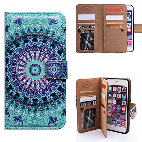 Bfun Packing iPhone 6s Plus Case,Bcov Green Mandala Design 9 Card Slot Wallet Leather Case Cover For iPhone 6 Plus/6s Plus