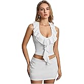 SOLY HUX Women's Halter Crop Top Summer Lace Up Backless Ruffle Tops Y2k Night Out Outfit