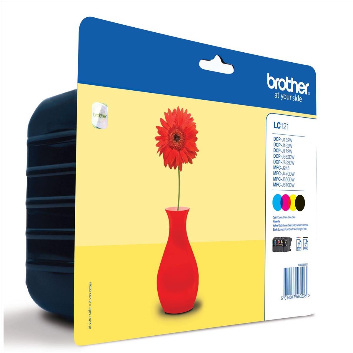 Brother LC-121BK/LC-121C/LC-121M/LC-121Y Inkjet Cartridges, Black/Cyan/Magenta/Yellow, Multi-Pack, Standard Yield, Includes 4 x Inkjet Cartridges, Brother Genuine Supplies