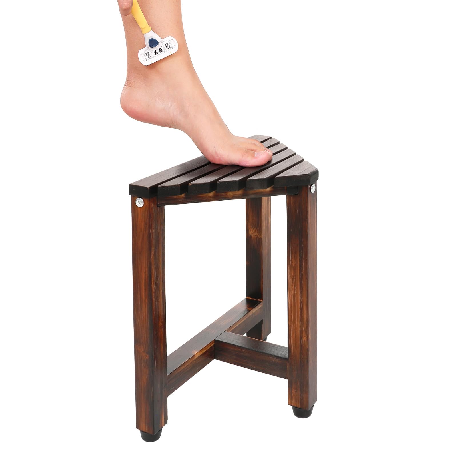 Photo 1 of TYYIHUA Shower Foot Rest 13.2in - Corner Shower Stool for Shaving Legs, Waterproof Shower Bench, Bamboo Bath Stools for Inside Small Shower Spaces, Shower Foot Stool for Inside Shower