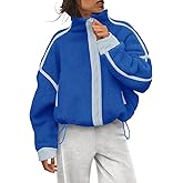 Ayturbo Women's Fleece Jacket Zipper Stand Collar Casual Oversized Coats with Pockets