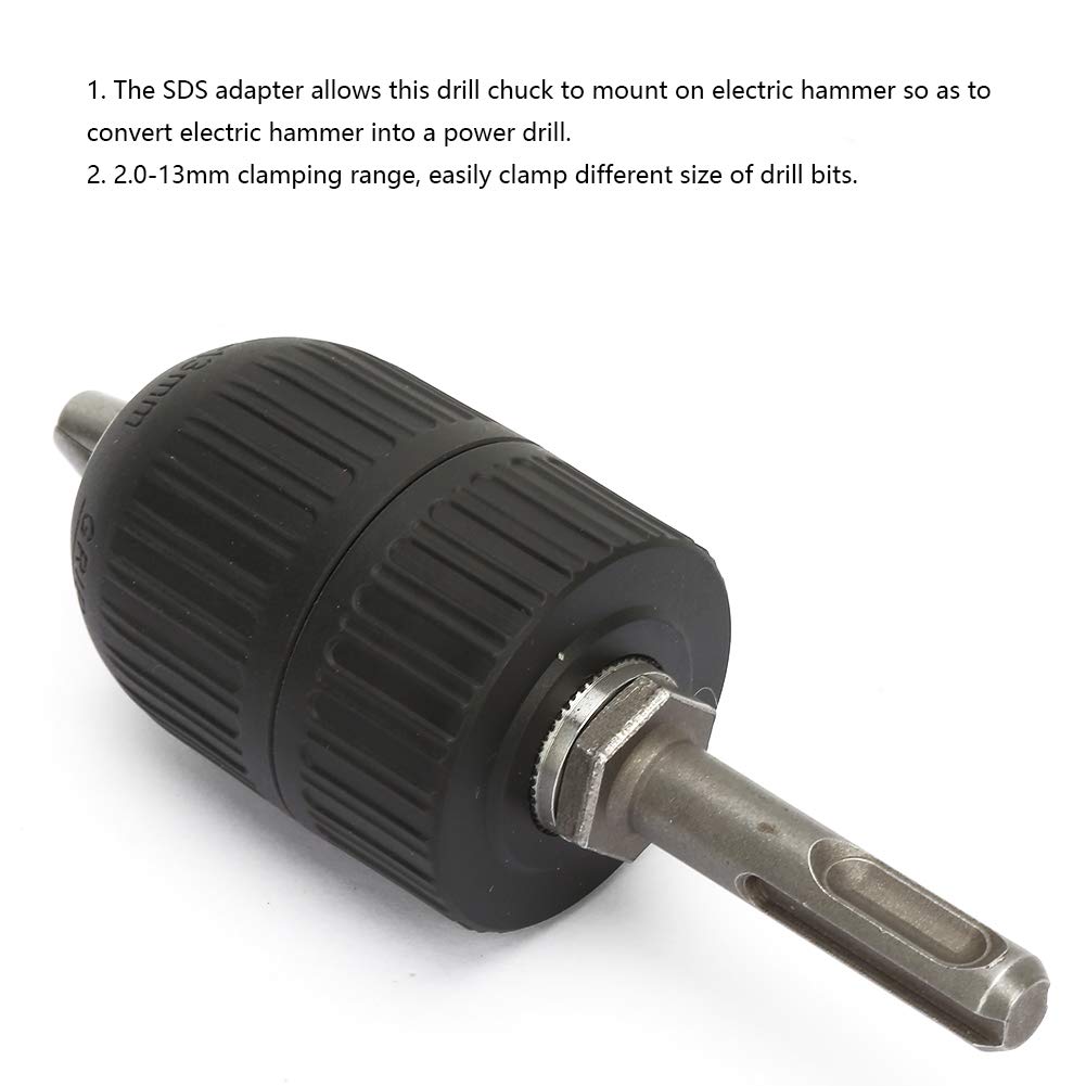 SDS Keyless Drill Chuck, Drill Chuck 2.0-13mm with 1/2-20UNF+SDS Round Shank Adapter Converter Made of Plastic and Steel - Image 4