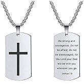 Rnivida Men's Bible Verse Cross Tag Pendant Necklace, Stainless Steel Christian Inspirational Necklace Jewelry for Men