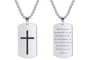 Rnivida Men's Bible Verse Cross Tag Pendant Necklace, Stainless Steel Inspirational Necklace for Men Boys